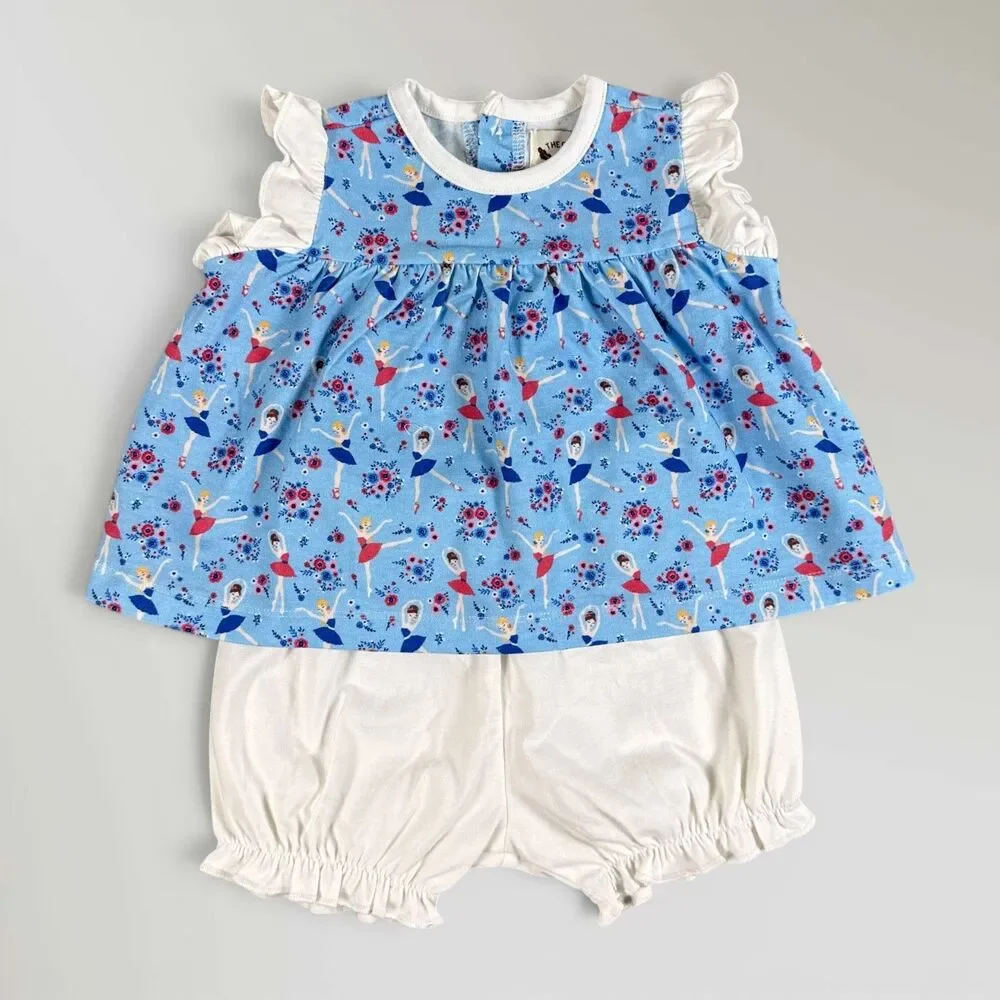 NWT The Oaks Apparel Girl's Dancing Ballerina 2 Piece Bloomer Set Blue Size 6M
